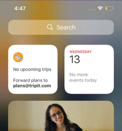 TripIt iPhone Home screen widgets for travel planning