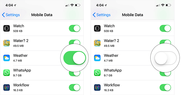 Turn off Mobile Data from Weather App on iPhone