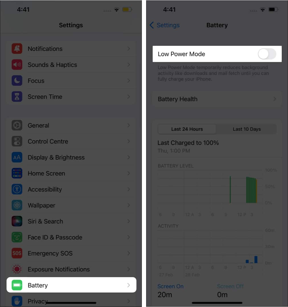 Turn off low power mode on iPhone