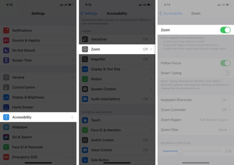 Turn on Zoom from Settings on iPhone