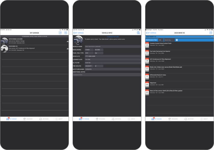 Vehicle Managment Tracker iPhone Car maintenance app screenshot