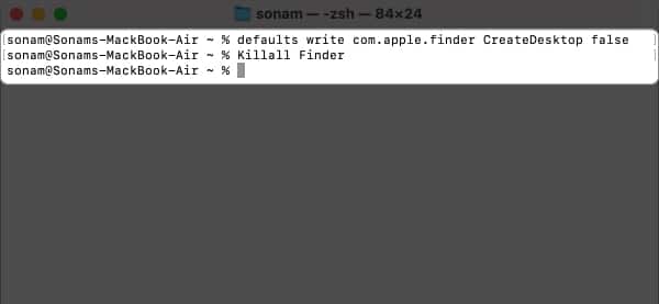 Write Killall Finder and hit return