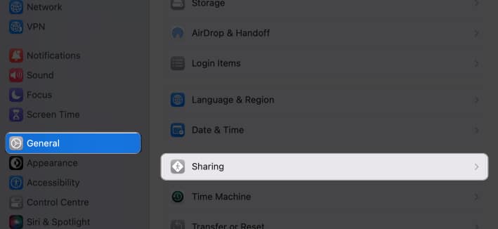 click general, select sharing in system settings