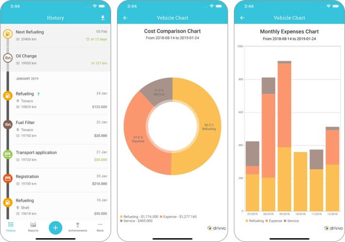 drivvo iPhone car maintenance app screenshot