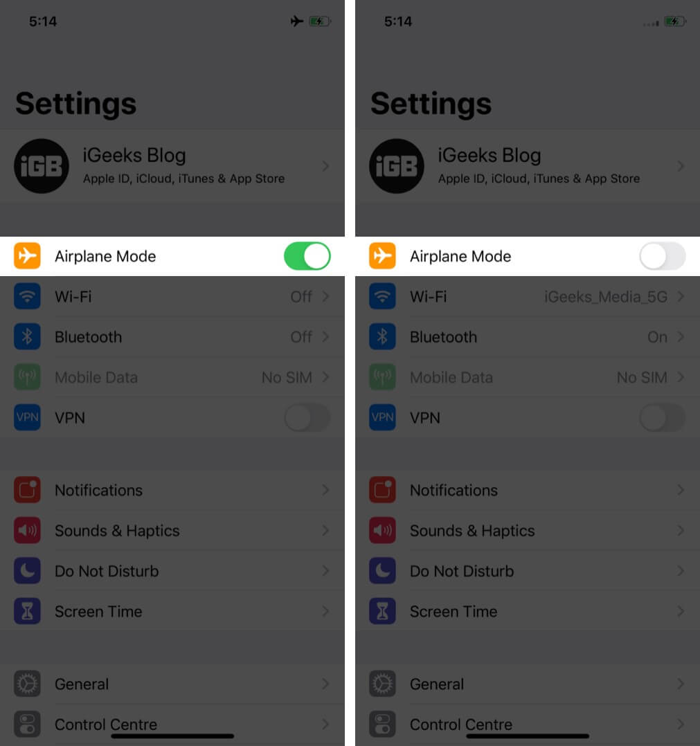 enable and disable airplane mode on iphone