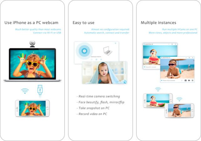 iVCam Webcam iPhone app to use your phone as a PC webcam