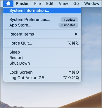 Press and hold option key click on Apple logo and choose System Information