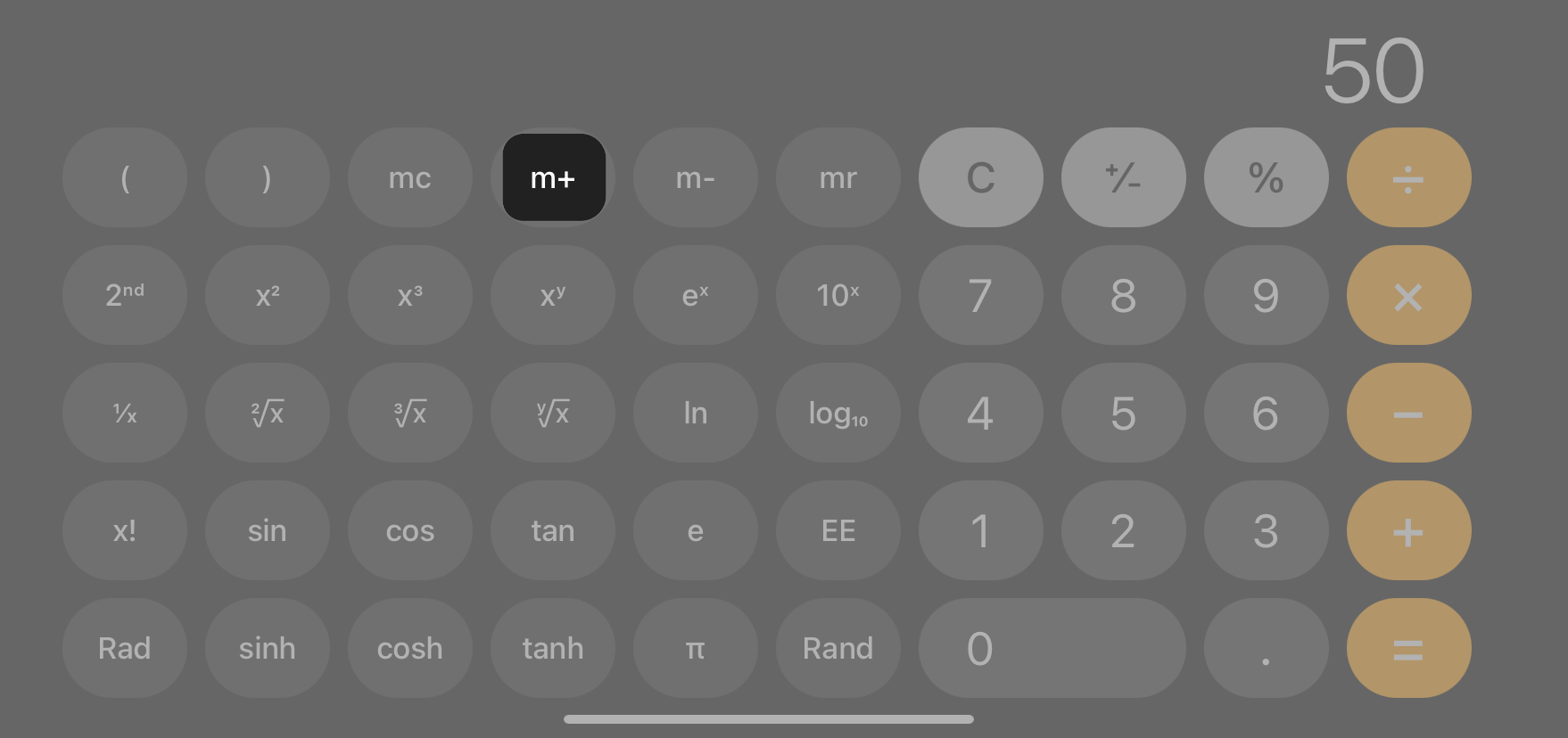 tap m+ button to save calculator history on iphone