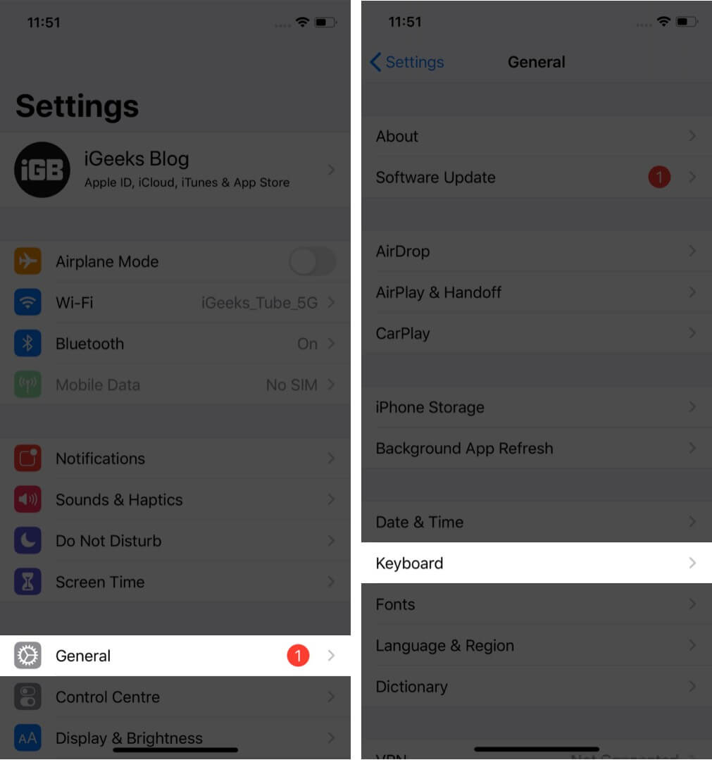 tap on general and then tap on keyboard in settings on iphone