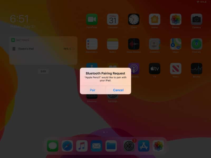 tap on pair to reconnect apple pencil with ipad