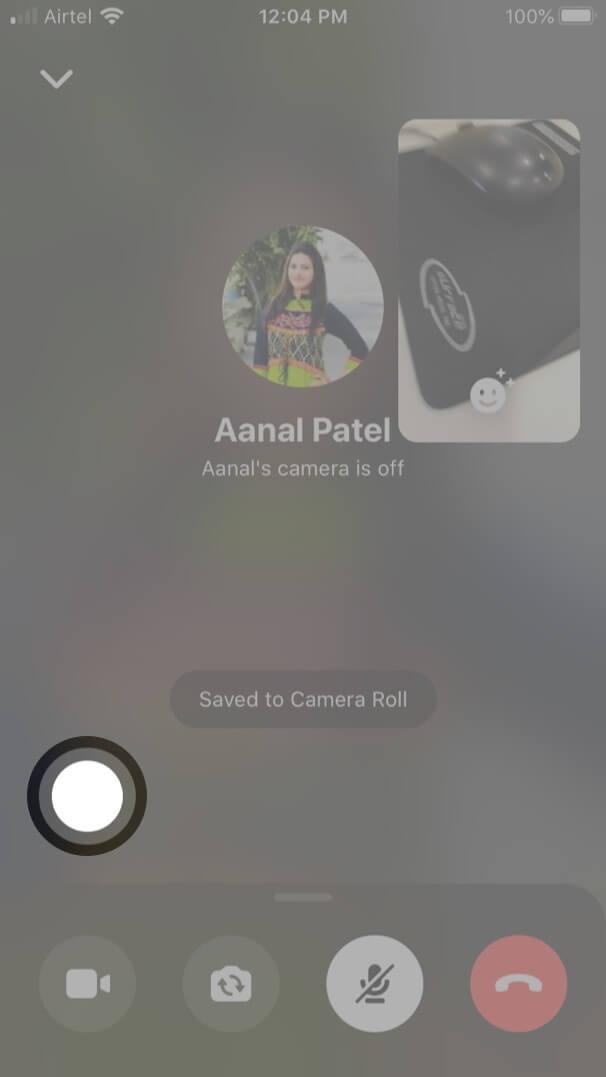 tap on shutter icon to take screenshot during video call on messenger