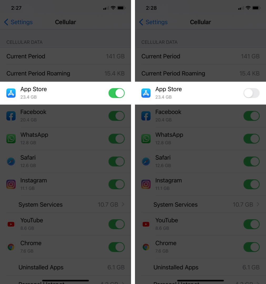 turn off mobile data for apps on iphone