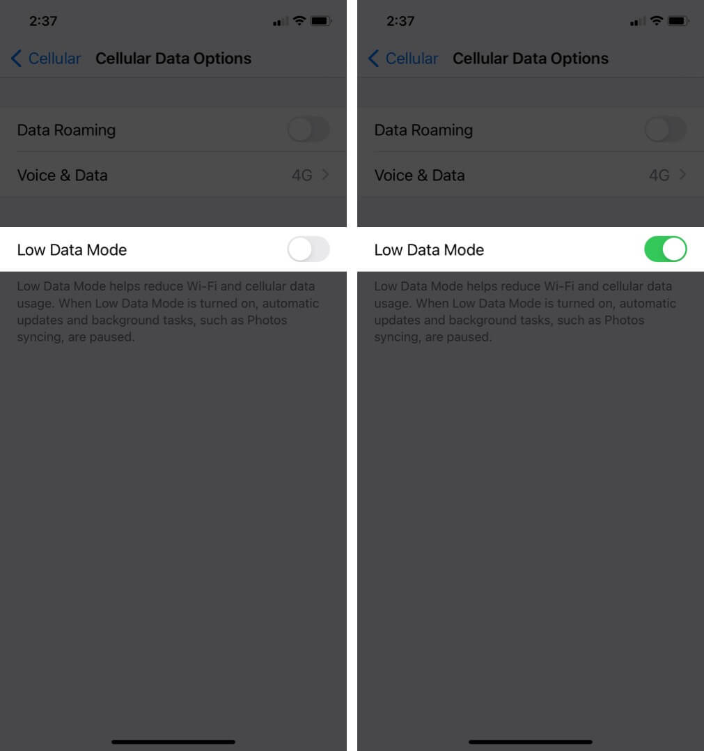 turn on low data mode on iphone