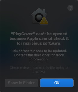 Click OK for PlayCover