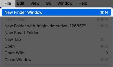 Click on File and select New Finder Window