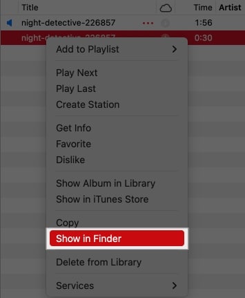Click on Show in Finder
