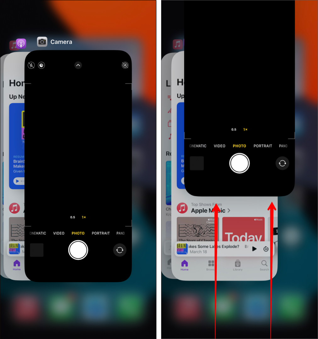 Force close camera app on iPhone
