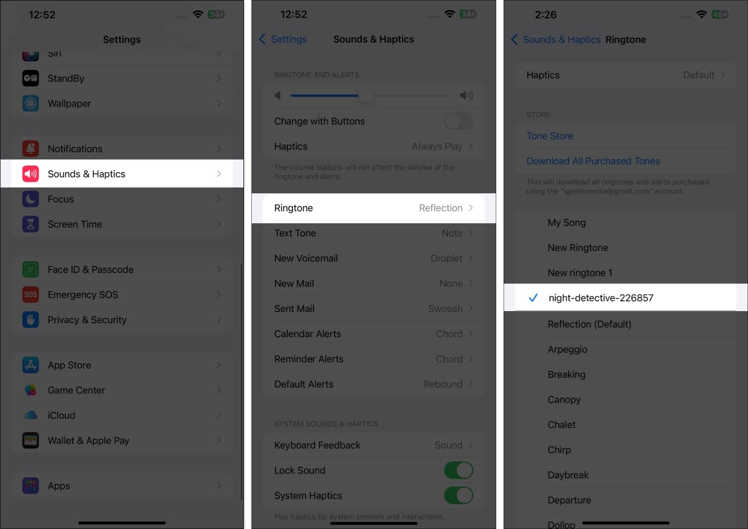 Tap on Ringtone in Sound and Haptics settings on iPhone