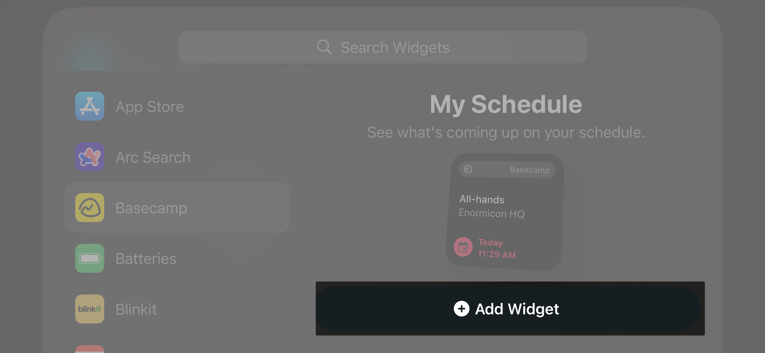 Add Widget button