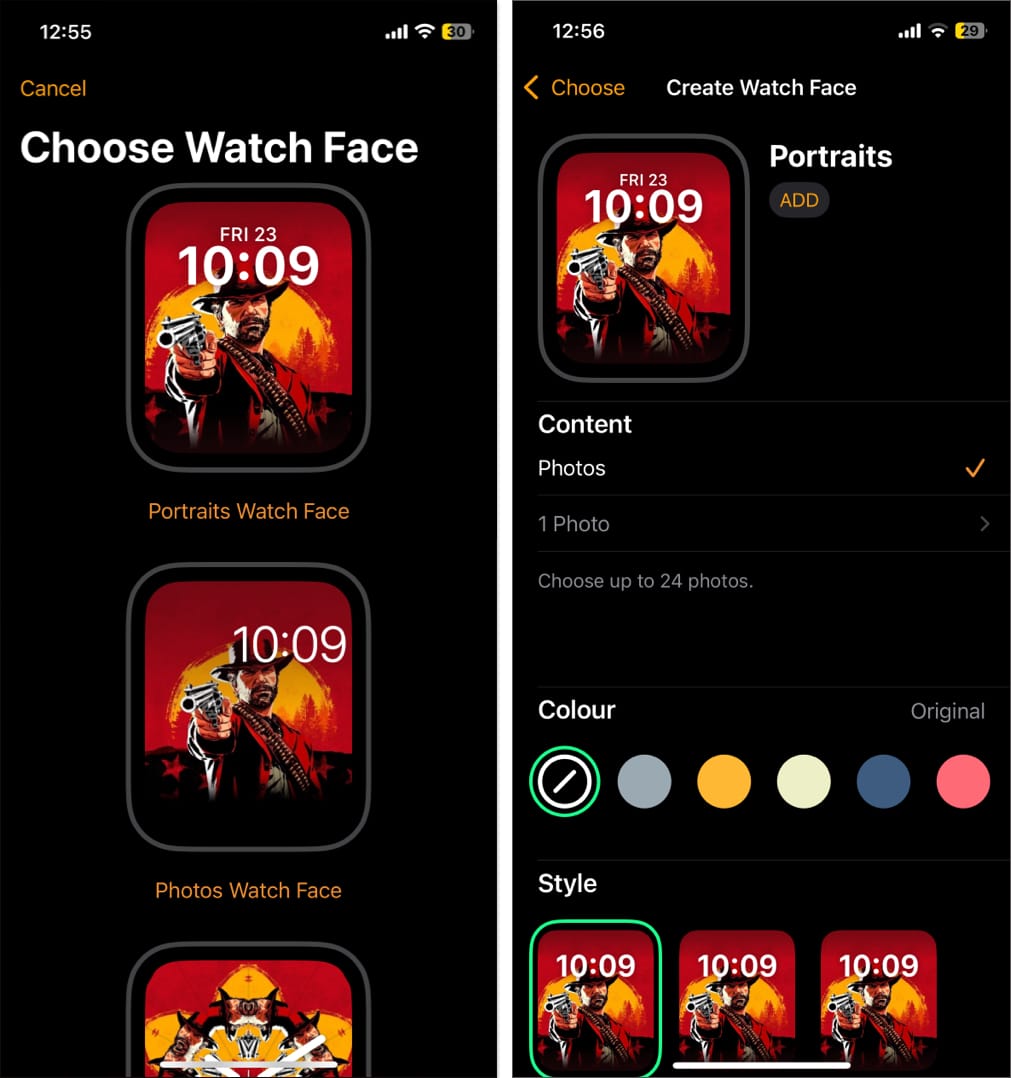 Choose watch face, set color, style and complications to create a new Apple Watch face