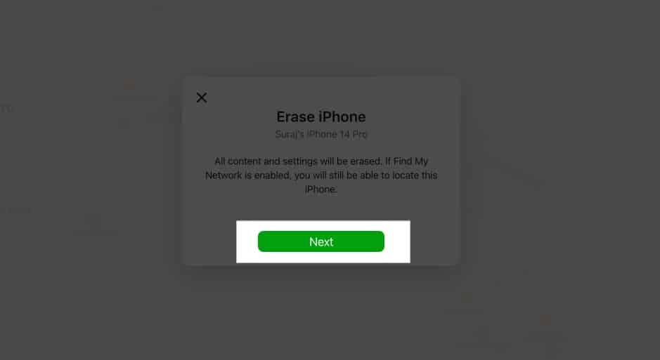 Click Next to Erase iPhone