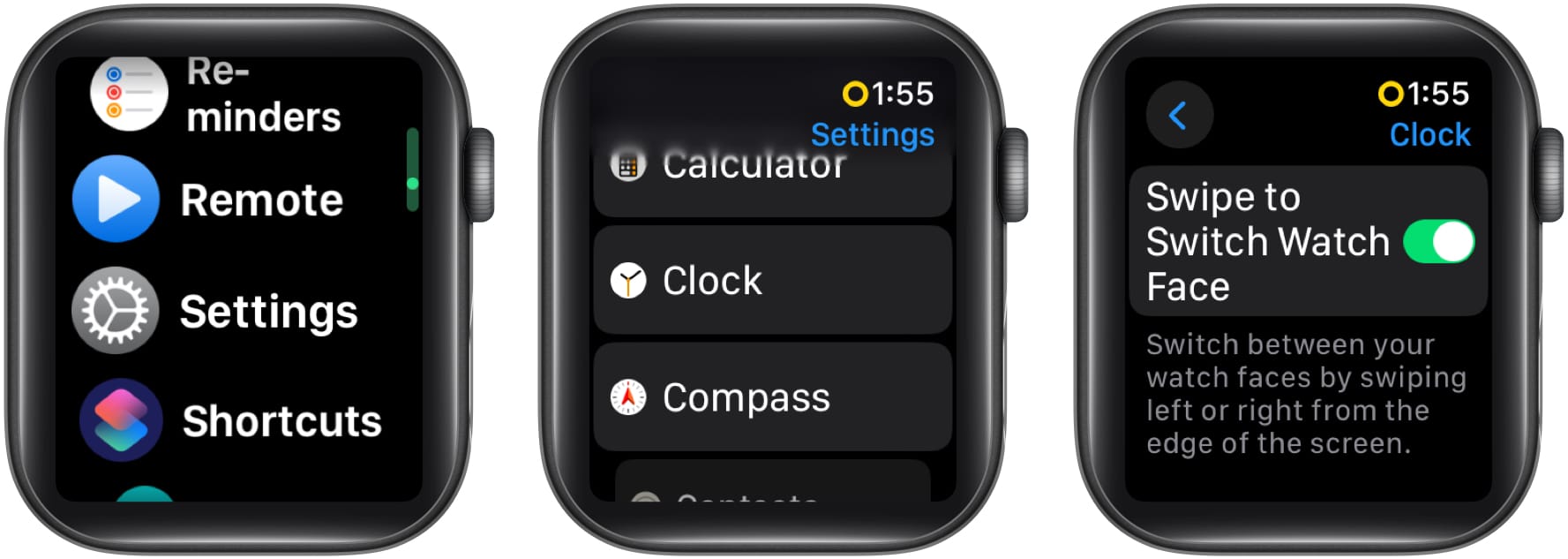 Enable swipe to change watch face on Apple Watch