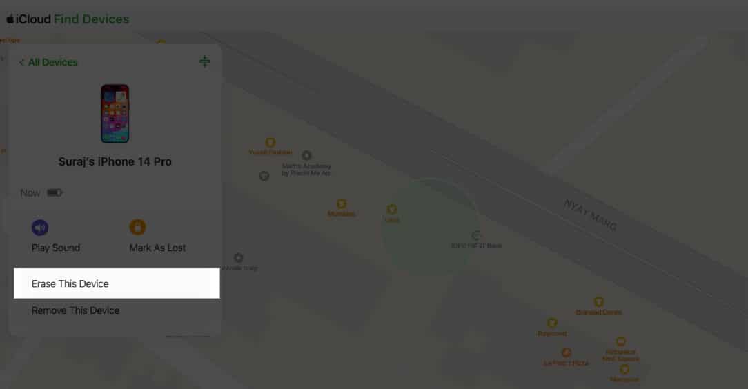 Erase this device in Find My on iCloud web