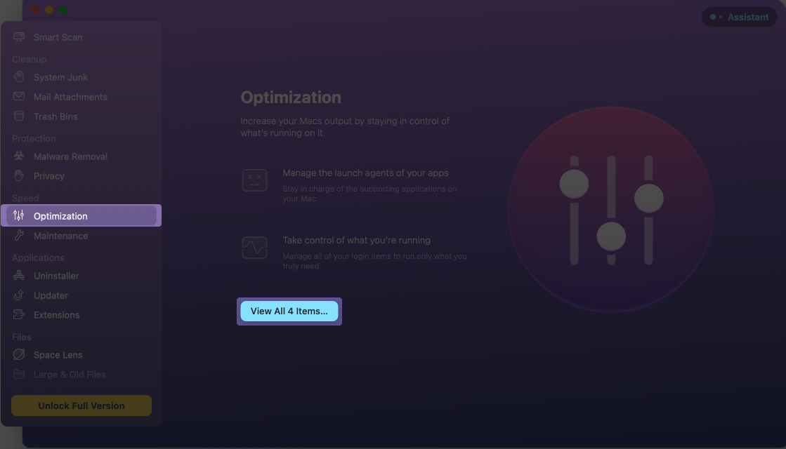 View All items in Optimization on CleanMyMac