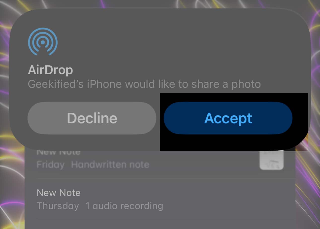 Accept AirDrop on iPhone