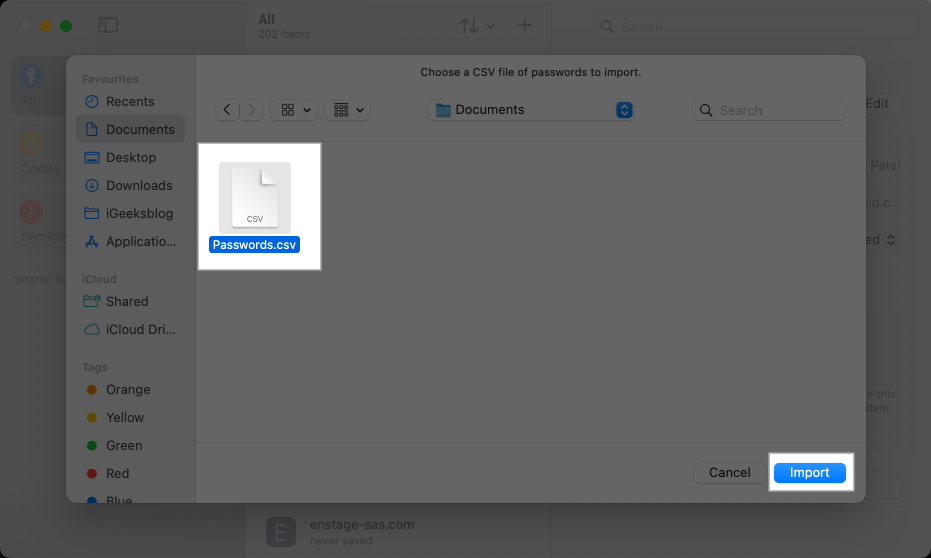 Choose File, tap Import to import passwords from Mac