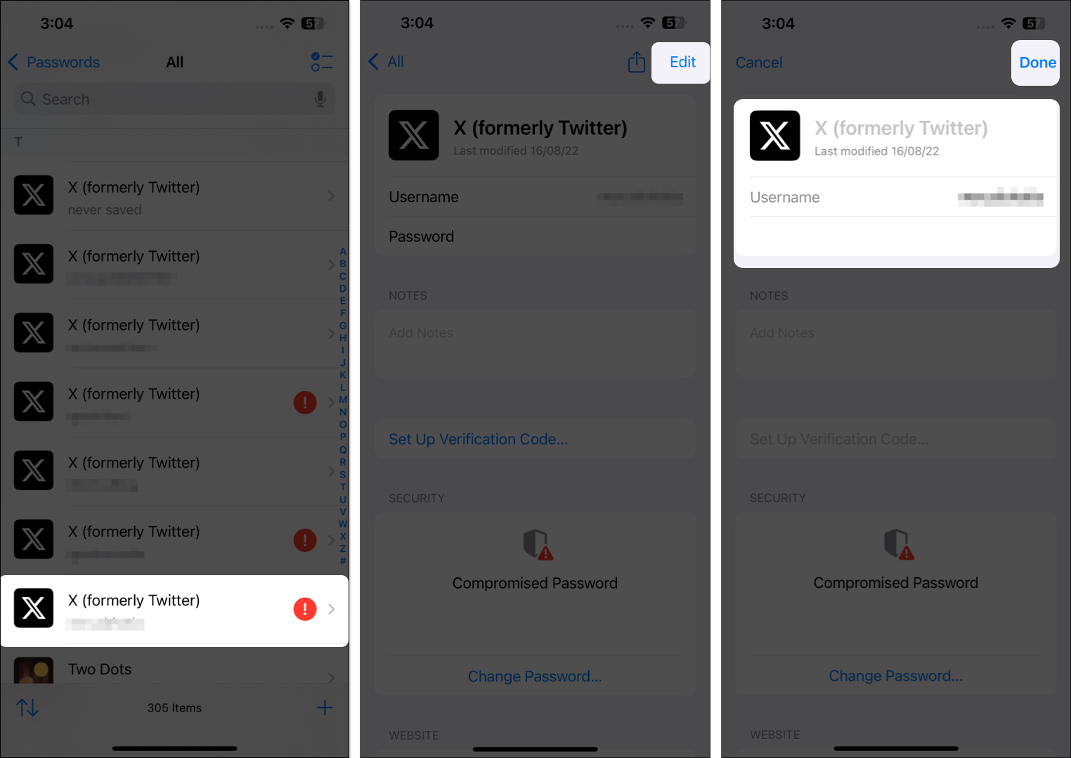 Edit password in Passwords app on iPhone