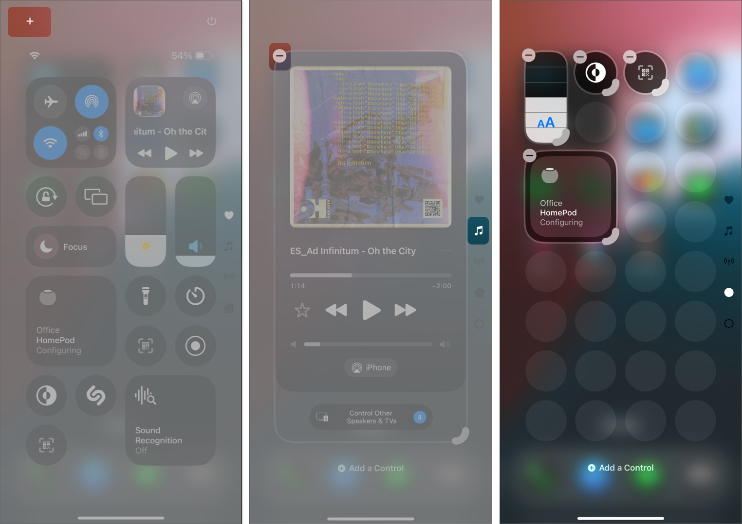 Remove custom created new control center screen on iPhone