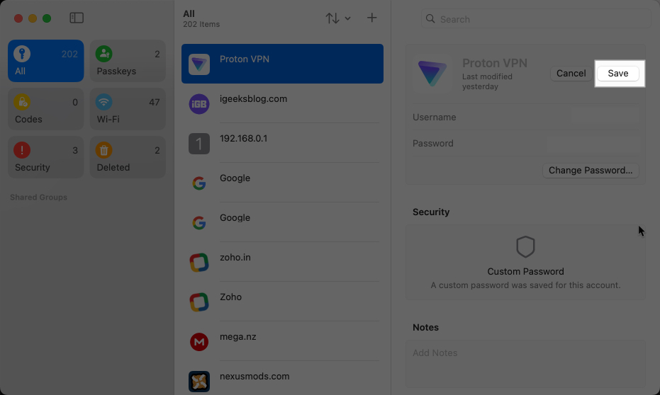 Save edit password in Passwords app on iPad, Mac