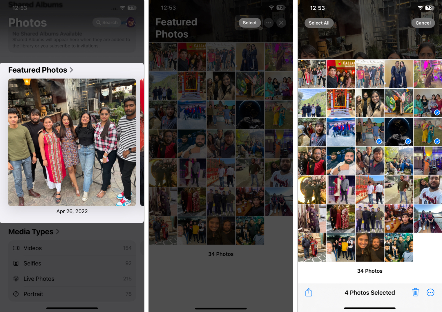 Select photos from Featured Photos on iPhone