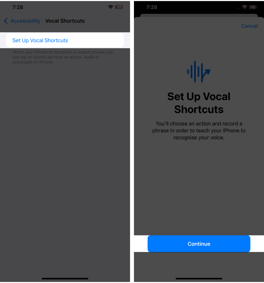 Set up Vocal Shortcuts on iPhone