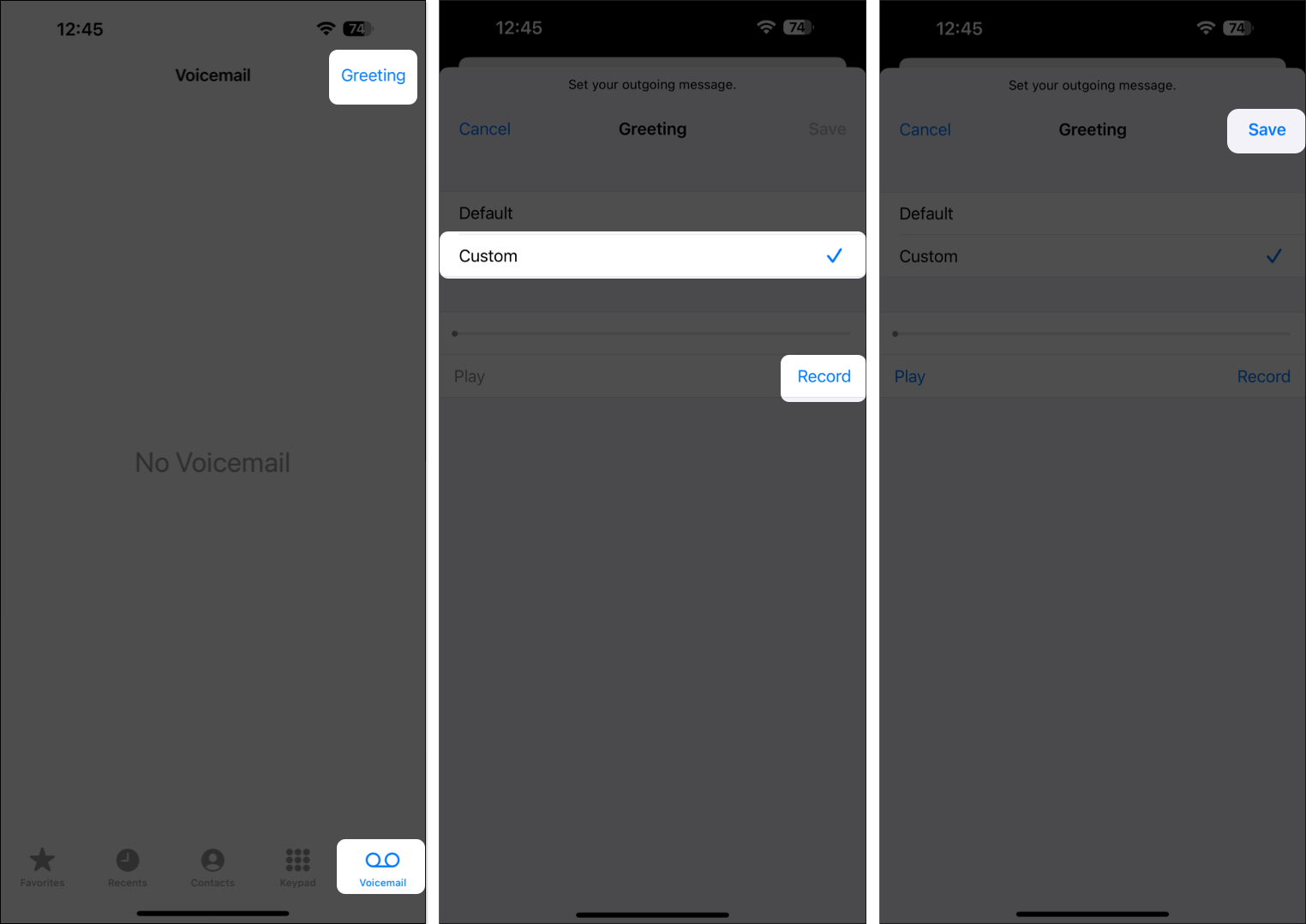 Set up Voicemail outgoing message greeting on iPhone