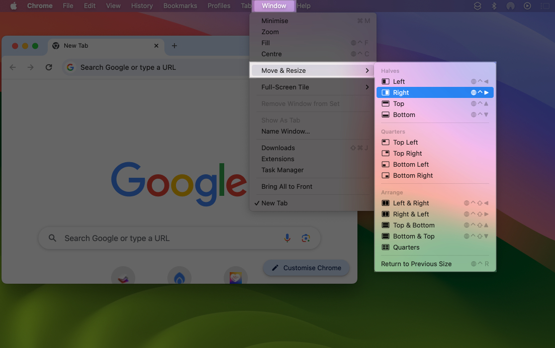 Tile window in macOS Sequoia using top toolbar