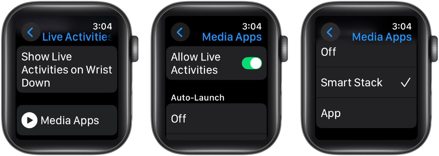 Toggling on the Allow Live Activities feature on the Apple Watch.