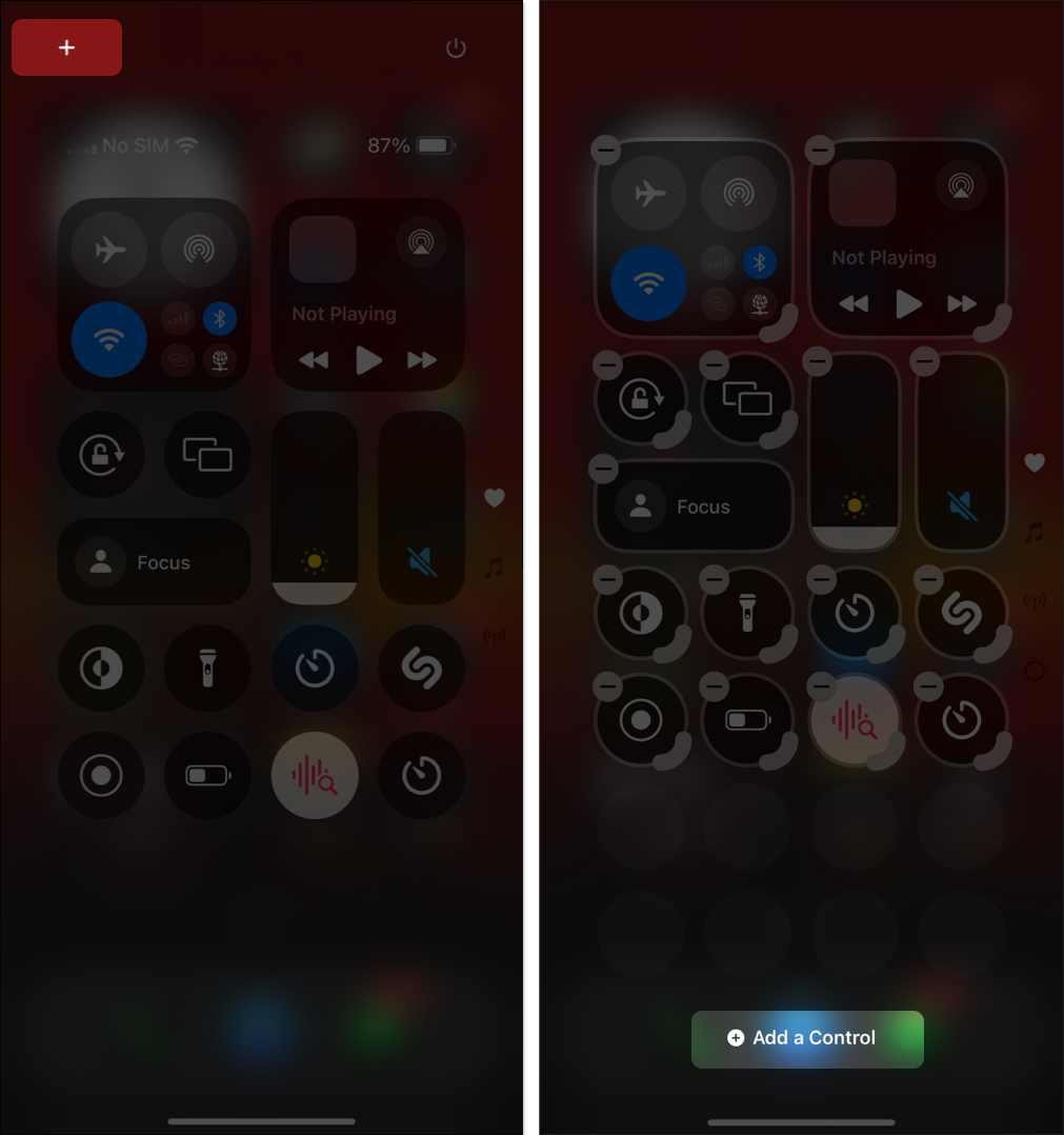 iOS 18 Control Center on an iPhone.