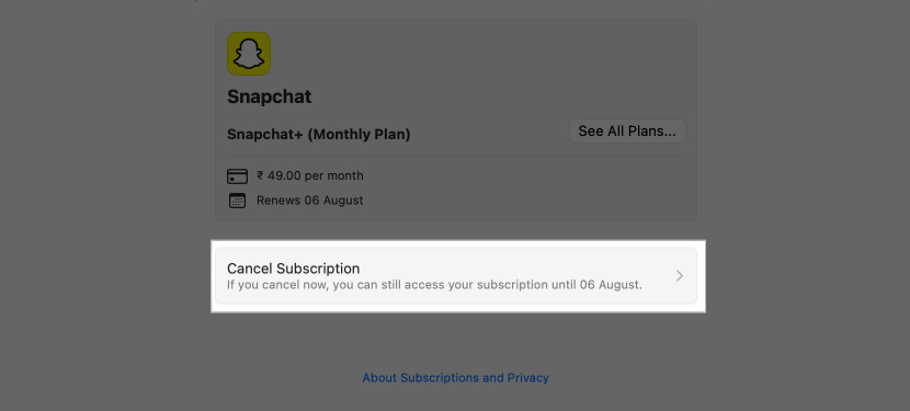 Cancel Subscription button on to cancel a subscription in the Mac App Store.