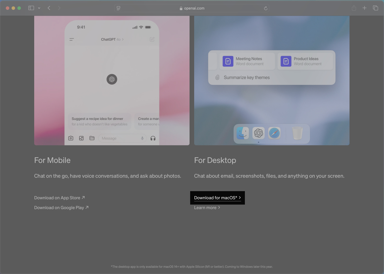 Download ChatGPT app for Mac.