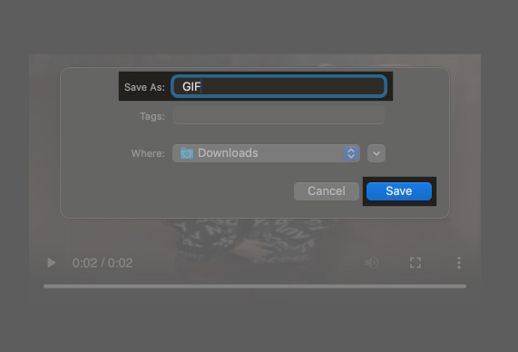 Save As window on a Mac to save a GIF.