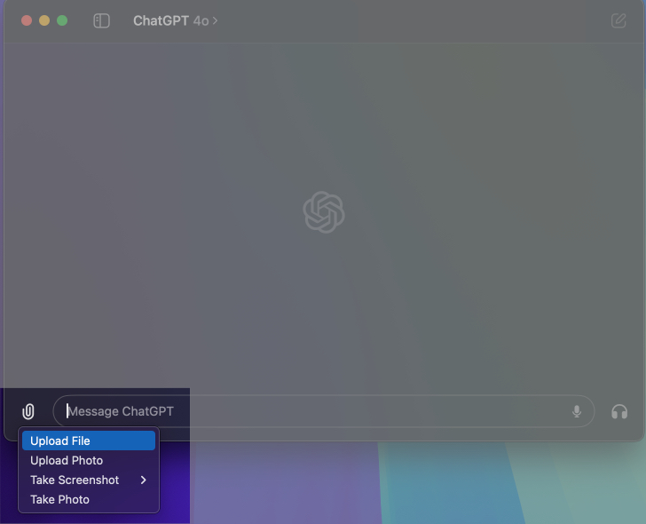 Select Upload file in ChatGPT on Mac.