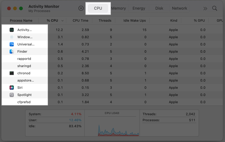 Select background Activities using Activity Monitor