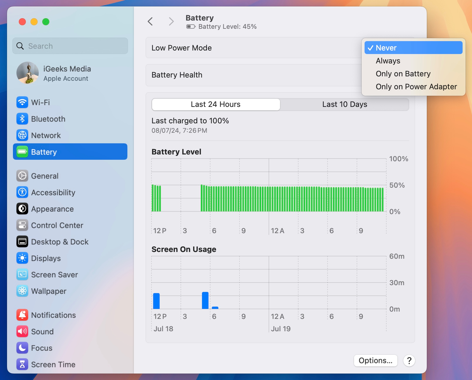 Set Mac battery on Low power mode