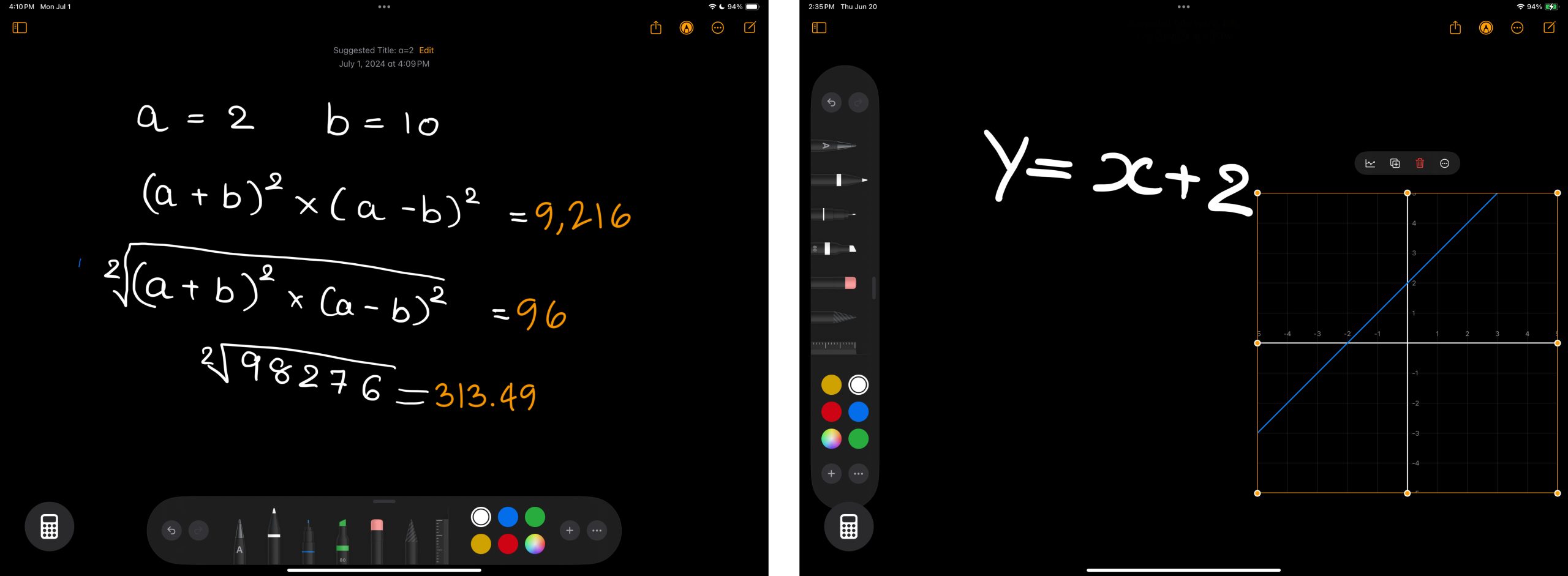 Math Notes answer to algebraic equations.