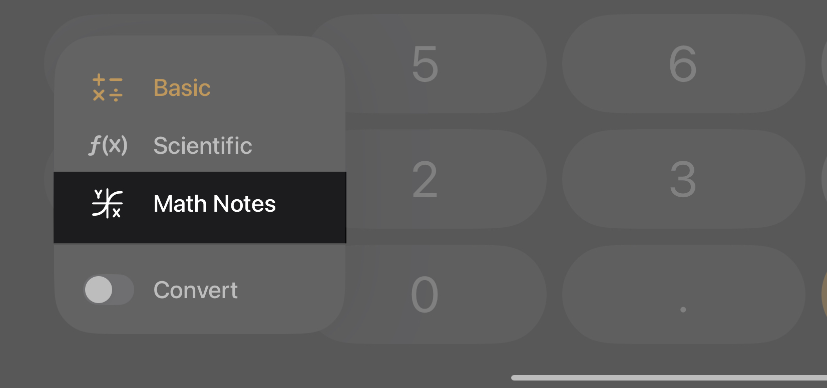 Math Notes option in the iPad Calculator button.