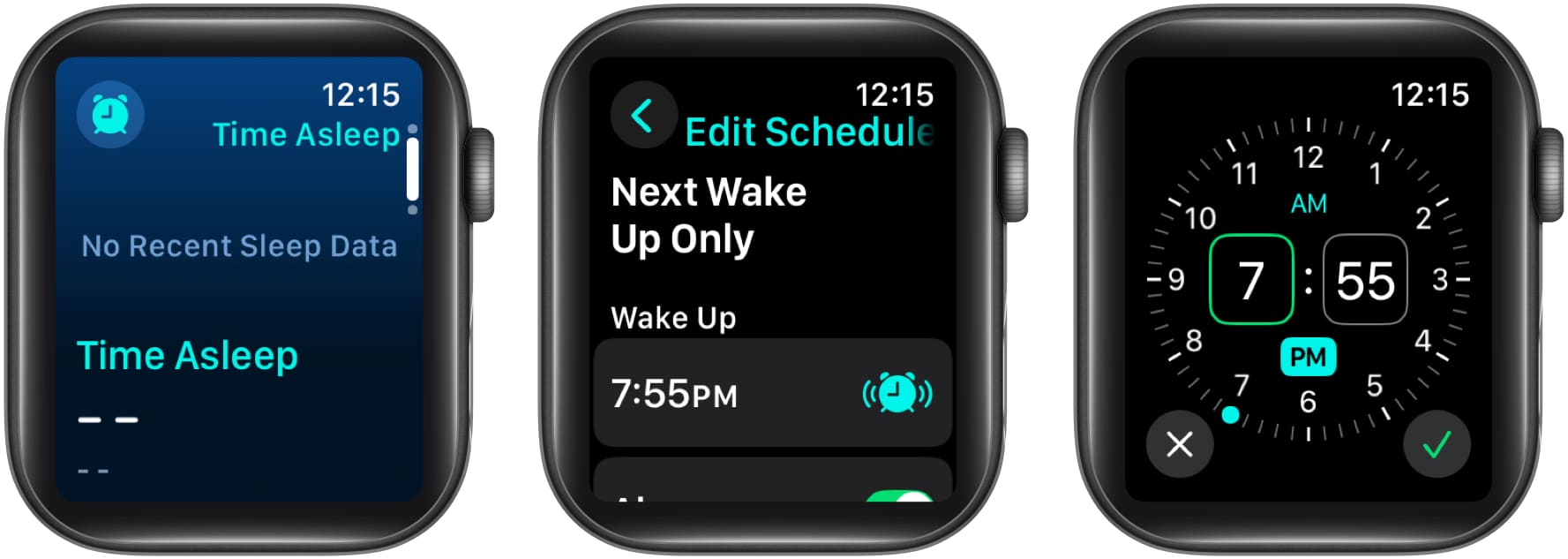 Adjusting the Wake Up time in the Sleep app on an Apple Watch