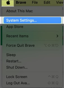 System Settings option in the Apple menu on a Mac