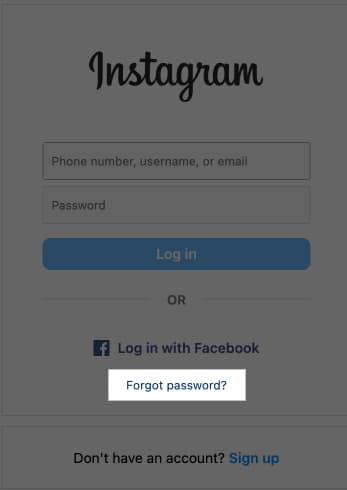 Forgot Password option on the Instagram login page on the desktop